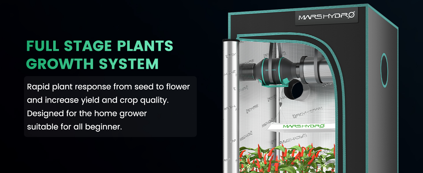 FULL STAGE PLANTS GROWTH SYSTEM Rapid plant response from seed to flower and increase yield and crop quality. Designed for the home grower suitable for all beginner