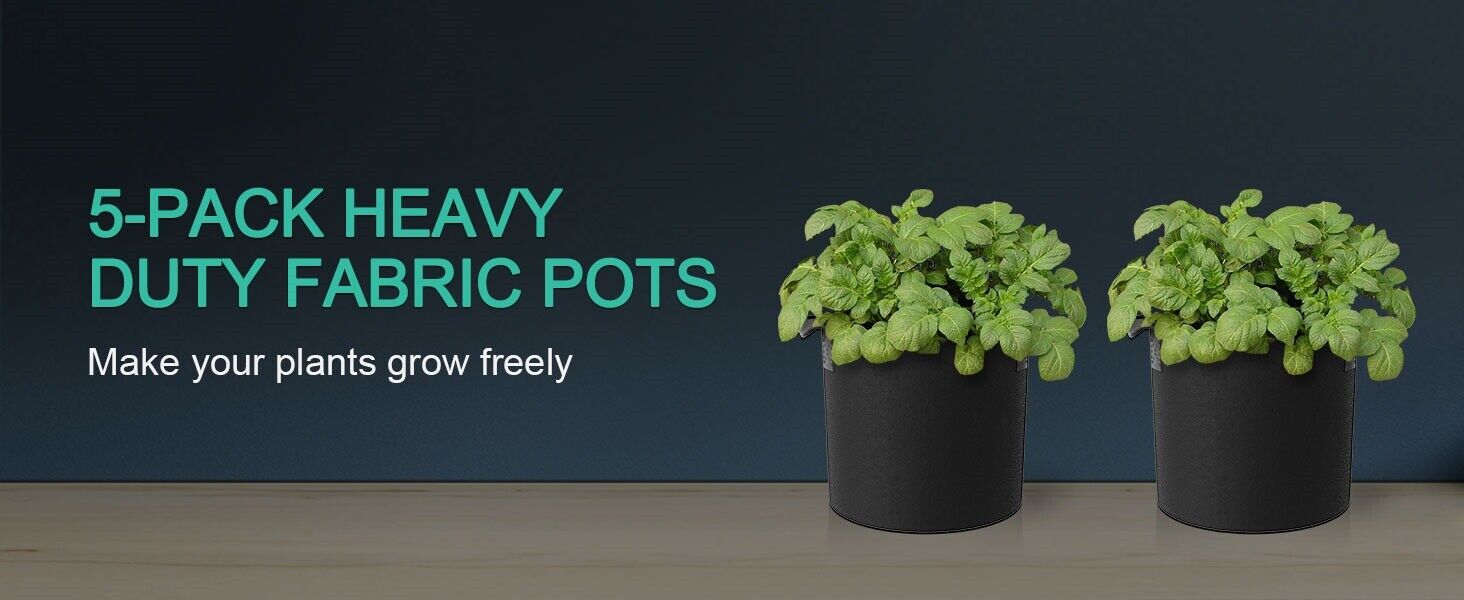 5-pack heavy duty fabric pots make your plants grow freely