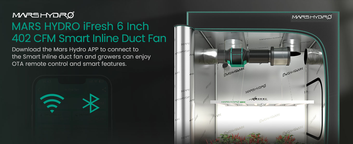 1mars hydro iFresh 6Inch 402 CFM Smart Inline Duct Fan