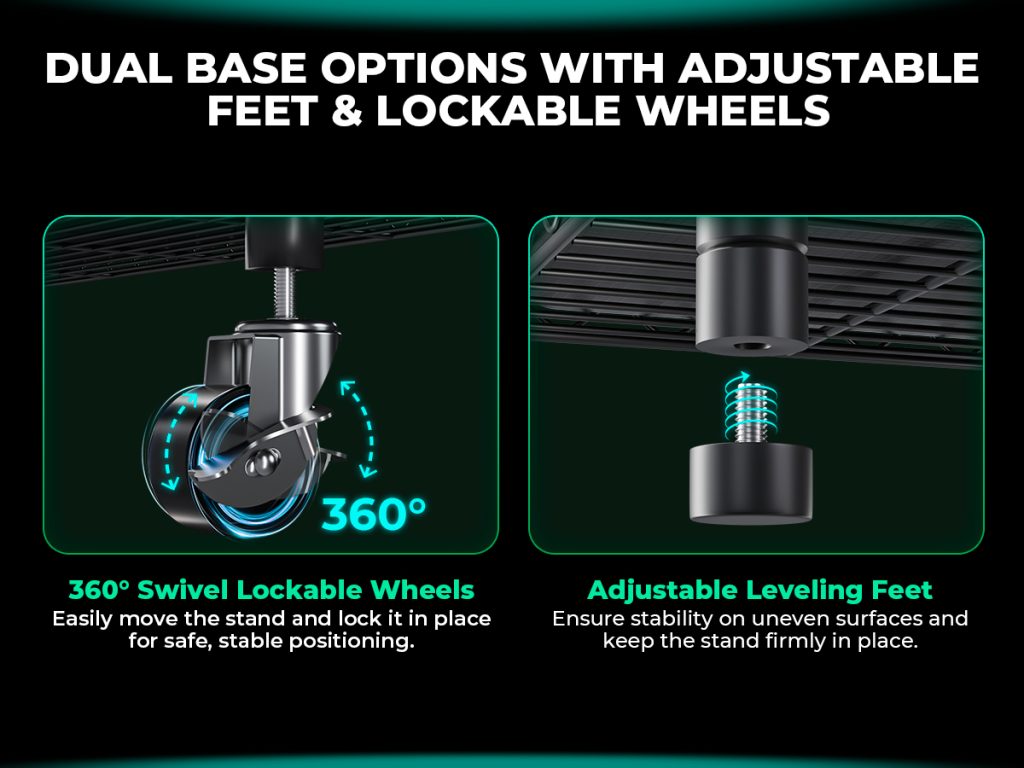 plant stand with adjustable feet and lockable wheels